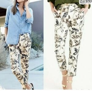 J. Crew Women's Garden Pant Cropped Gold Foil Leaf 100% Linen